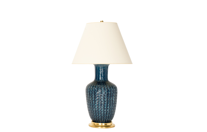 Ginger Jar Lamp with Basket Weave in Prussian Blue