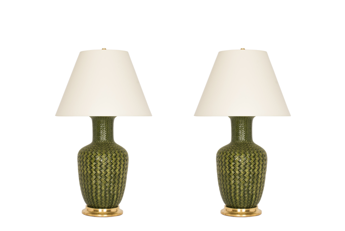 Ginger with Basket Weave Lamp Pair in Spruce