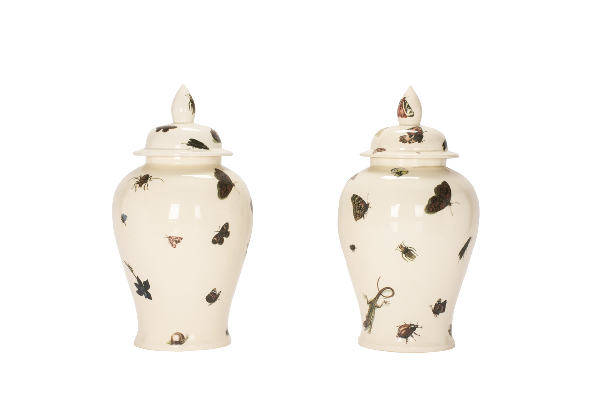 Ginger Jar with Lid Pair in Flora and Fauna Christopher Spitzmiller, Inc.