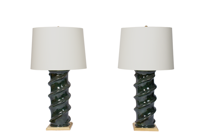 Pair of Dark Blue Green Table Lamps
