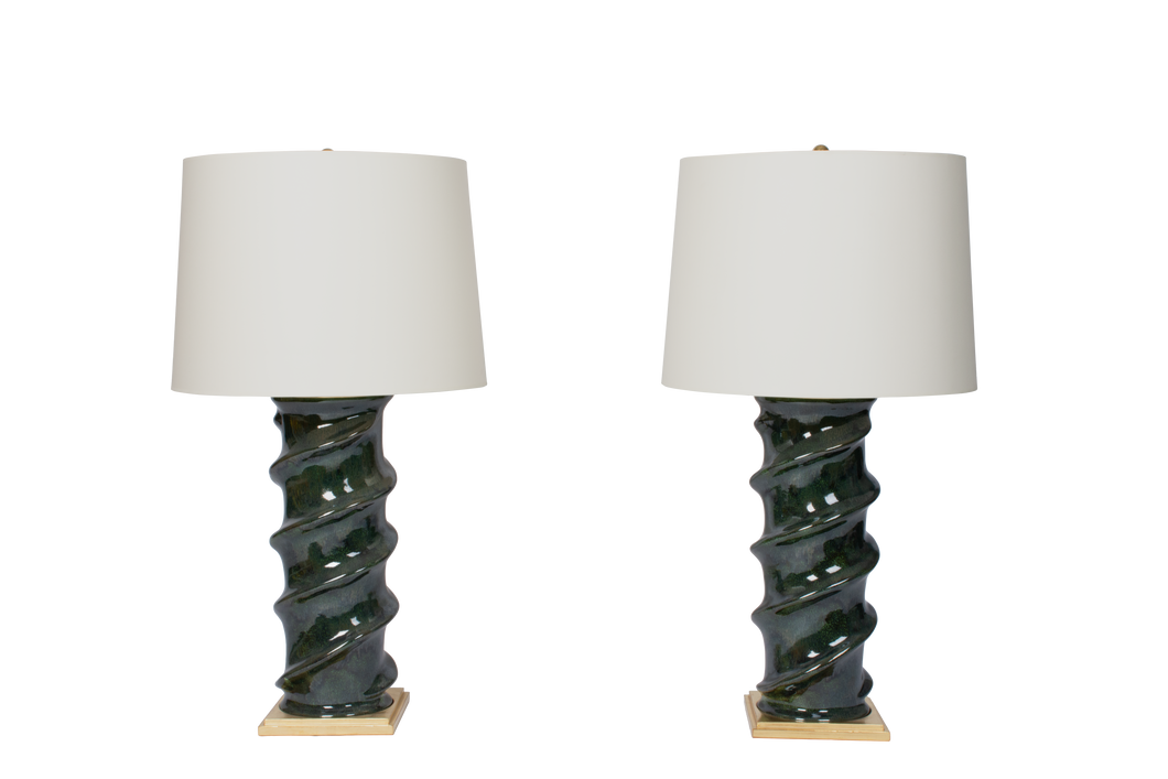 Pair of Dark Blue Green Table Lamps