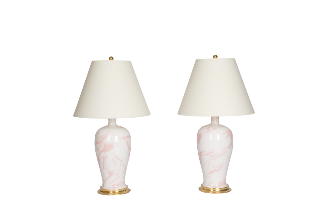 Amy Lamp Pair in Pink Marble