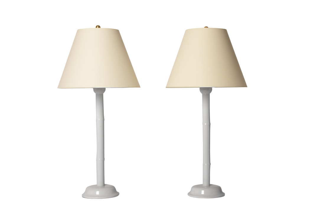 Bamboo Table Lamp Pair in Hope Blue Lacquer