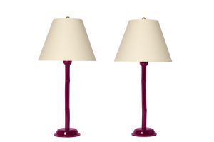 Bamboo Table Lamp Pair in Purple Lacquer
