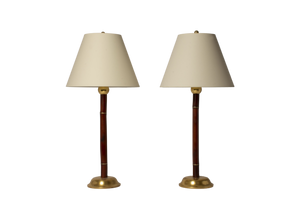 Bamboo Table Lamp Pair in Faux Tortoise and Gold