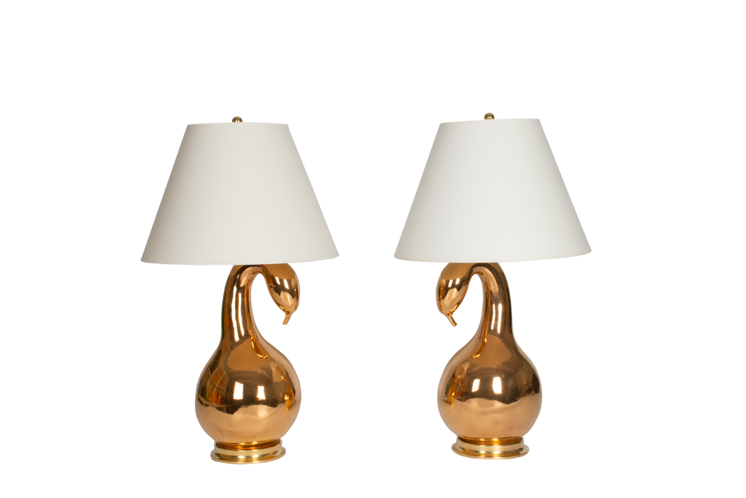 Gooseneck Lamp Pair in Gold Luster