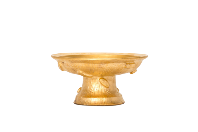Hand Thrown Short Faux Bois Compote in Gold Luster