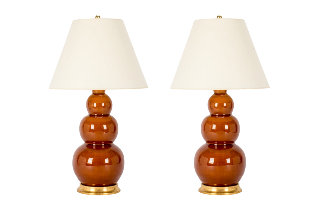 Three Ball Large Lamp Pair in Amber