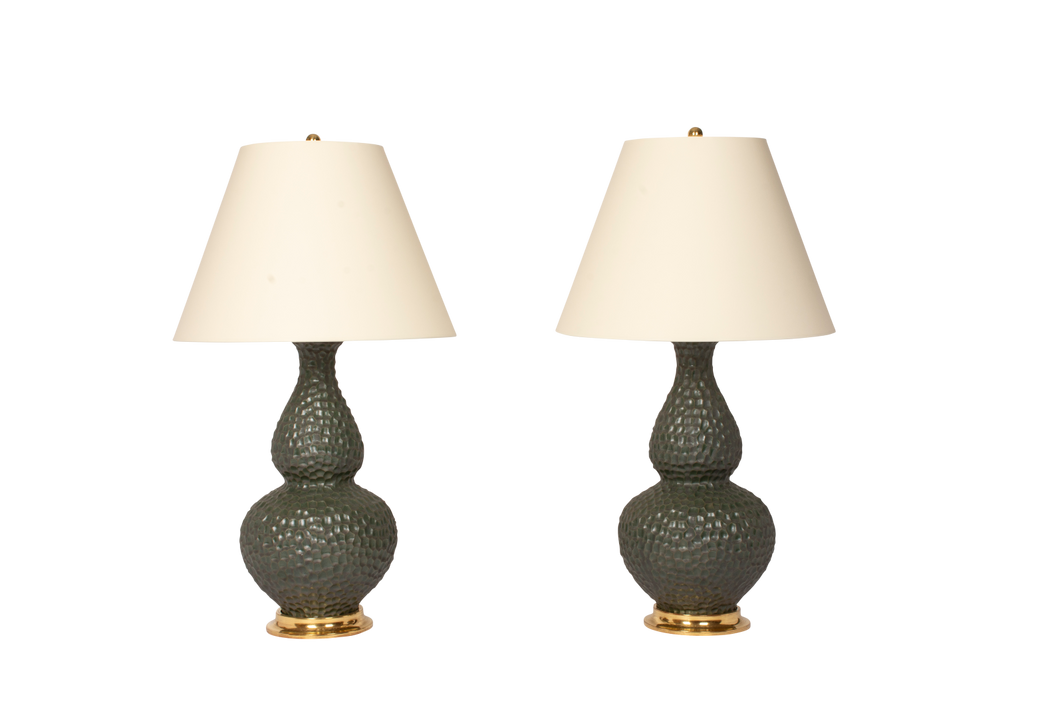 Large Aurora Lamp Pair, Matte Green Patina