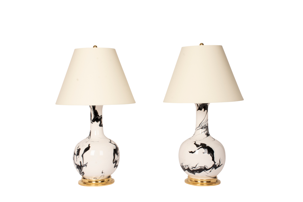 Large Single Gourd Lamp Pair, Black Marble