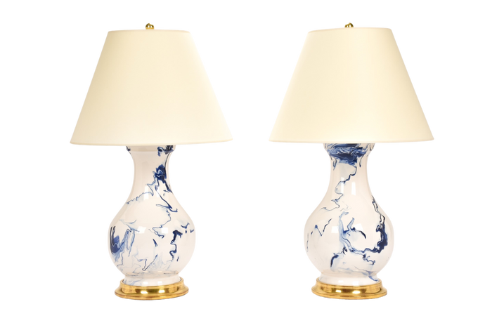Hann Large Lamp Pair in Delft Blue Marble