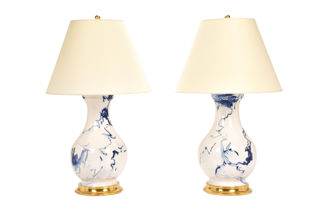 Hann Large Lamp Pair in Delft Blue Marble