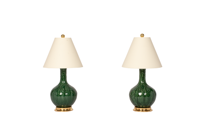 Lindsay Lamp Pair, Amoeba Pattern, Peacock