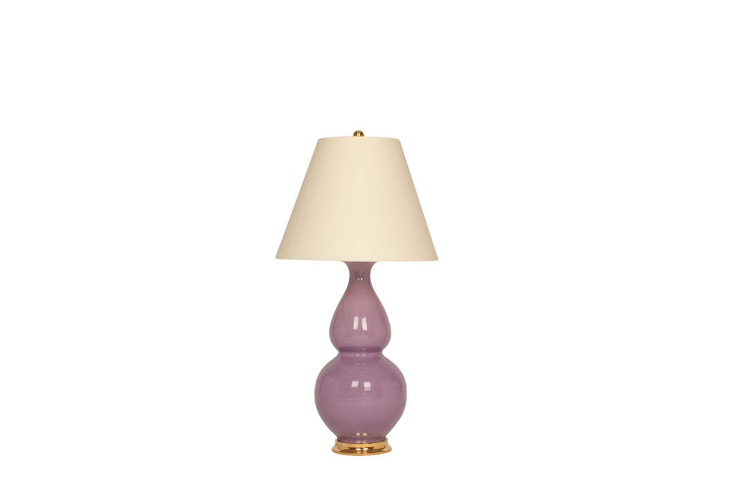 Aurora Medium Lamp in Thistle with 23k Gold Water Gilt Base and Brass Double Socket Cluster