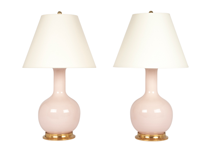 Single Gourd Medium Lamp Pair in Blush Pink