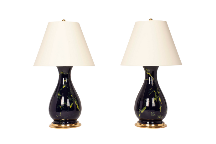 Louisa Medium Lamp Pair in Lime on Indigo Marble