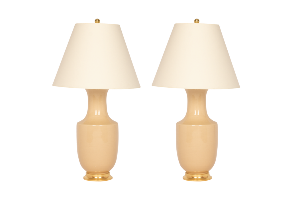 Ming Lamp Pair in Warm Beige