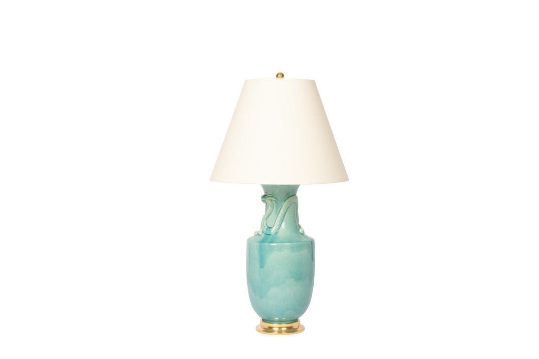 Ming Dragon Lamp in Light Blue Crackle