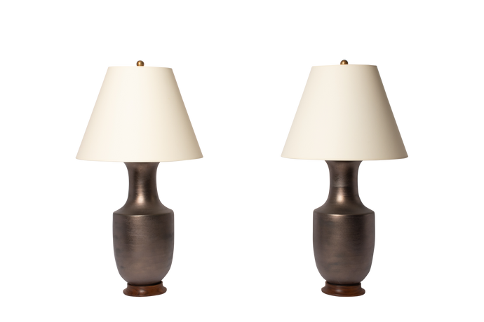 Ming Lamp Pair in Matte Bronze