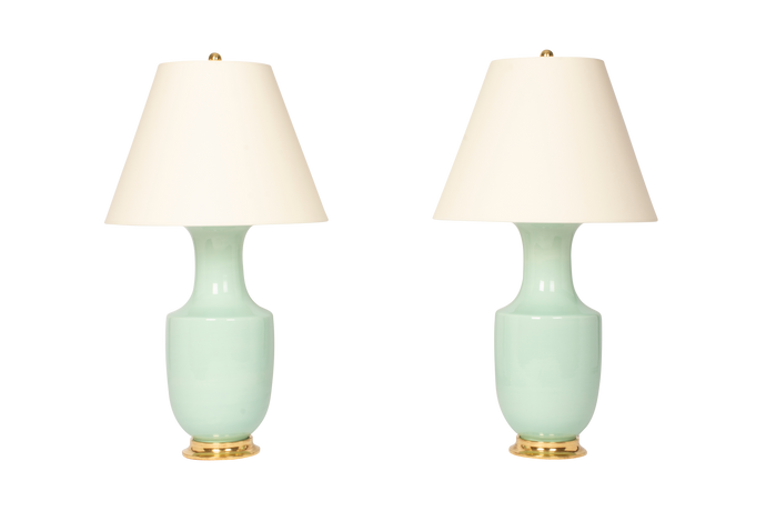 Ming Lamp Pair in Pale Blue Green