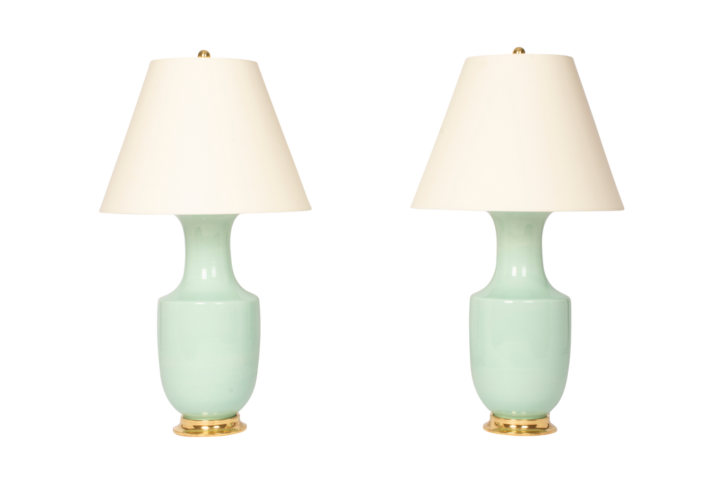 Ming Lamp Pair in Pale Blue Green