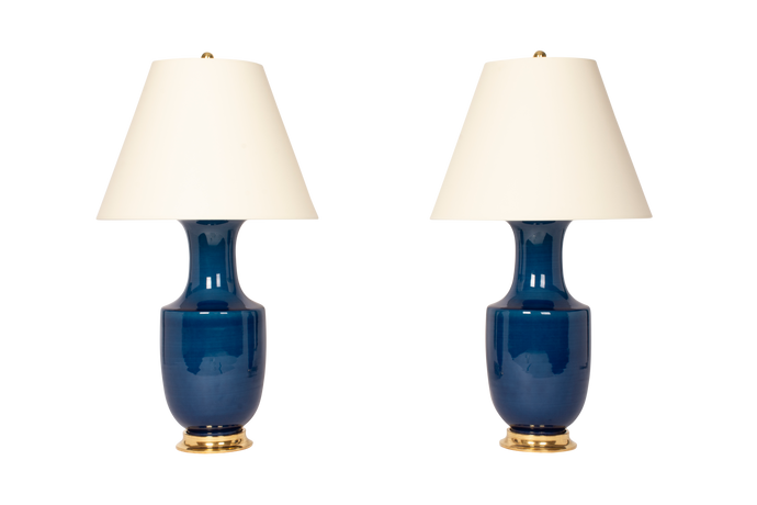 Ming Lamp Pair, Prussian Blue