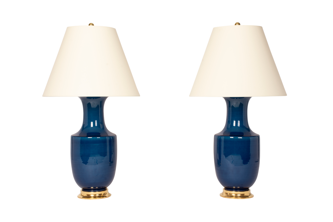 Ming Lamp Pair, Prussian Blue