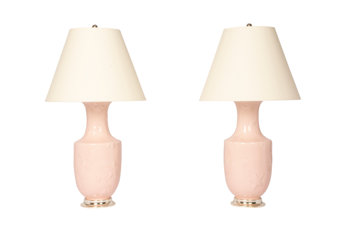 Ming Lamp Pair in Blush Pink Stars