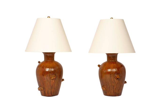 Penny Faux Bois Lamp Pair in Amber