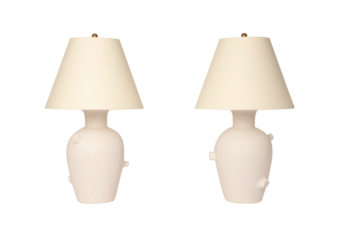 Penny Faux Bois Lamp Pair in Matte White