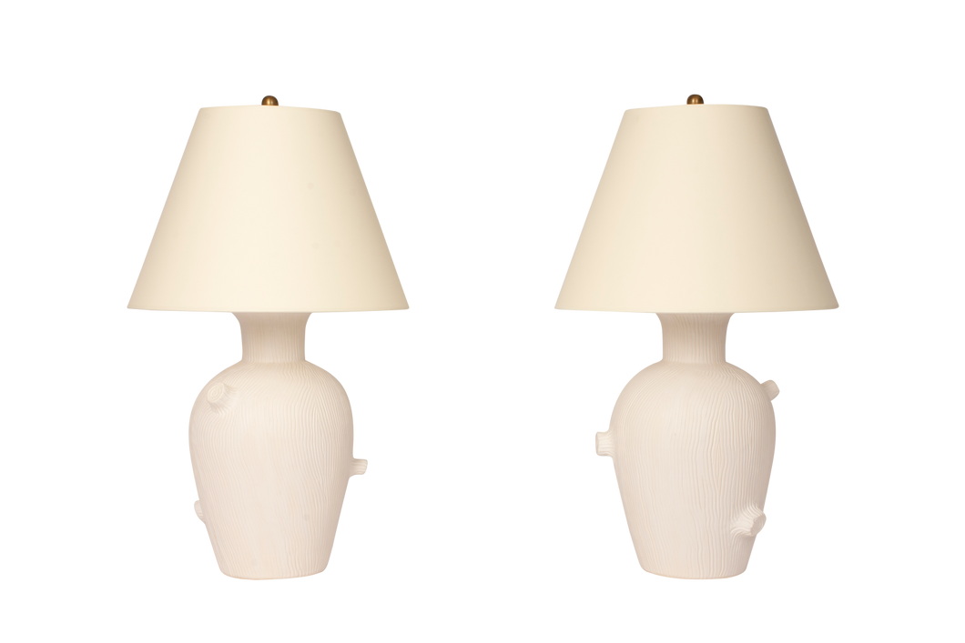 Penny Faux Bois Lamp Pair in Matte White