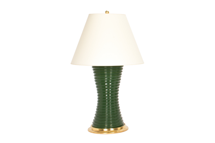 Ribbed Hourglass Lamp in Dark Green