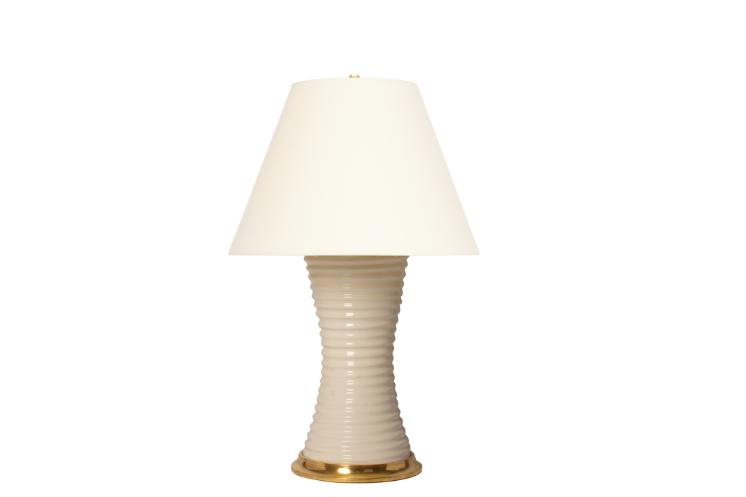 Ribbed Hourglass Lamp in Glossy White