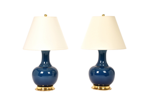 Ridged Single Gourd Lamp Pair in Prussian Blue