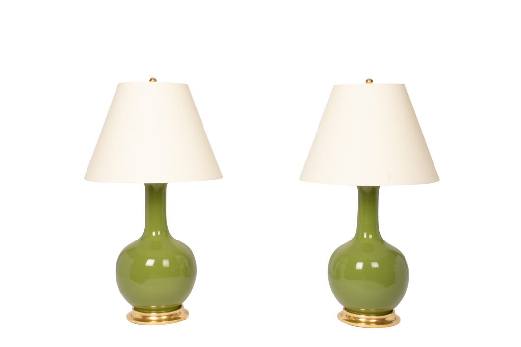 Single Gourd Large Lamp Pair in Avocado