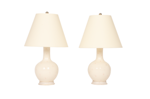 Single Gourd Small Lamp Pair in Blanc with Blush Dots