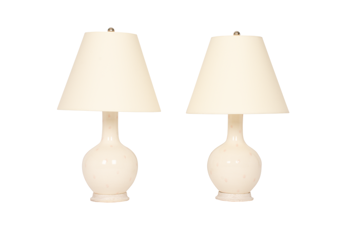 Single Gourd Small Lamp Pair in Blanc with Blush Dots