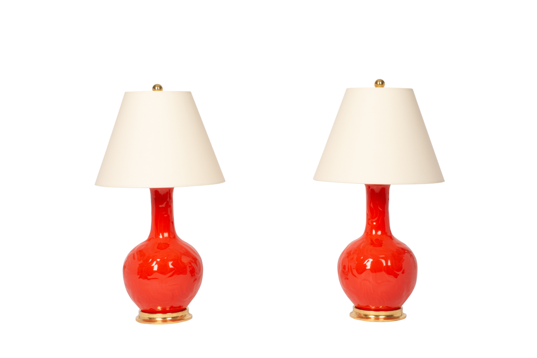 Single Gourd Small Lamp Pair with Amoebas in Coral