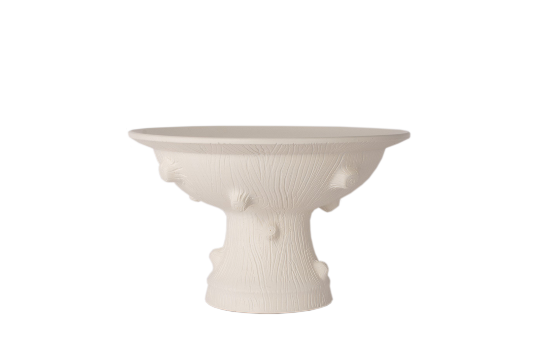 Hand Thrown Medium Faux Bois Compote in Matte White