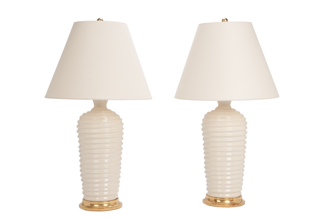 Spiral Lamp Pair in Blanc de Chine