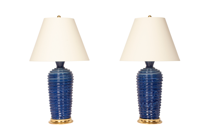 Spiral Lamp Pair in Sapphire Blue