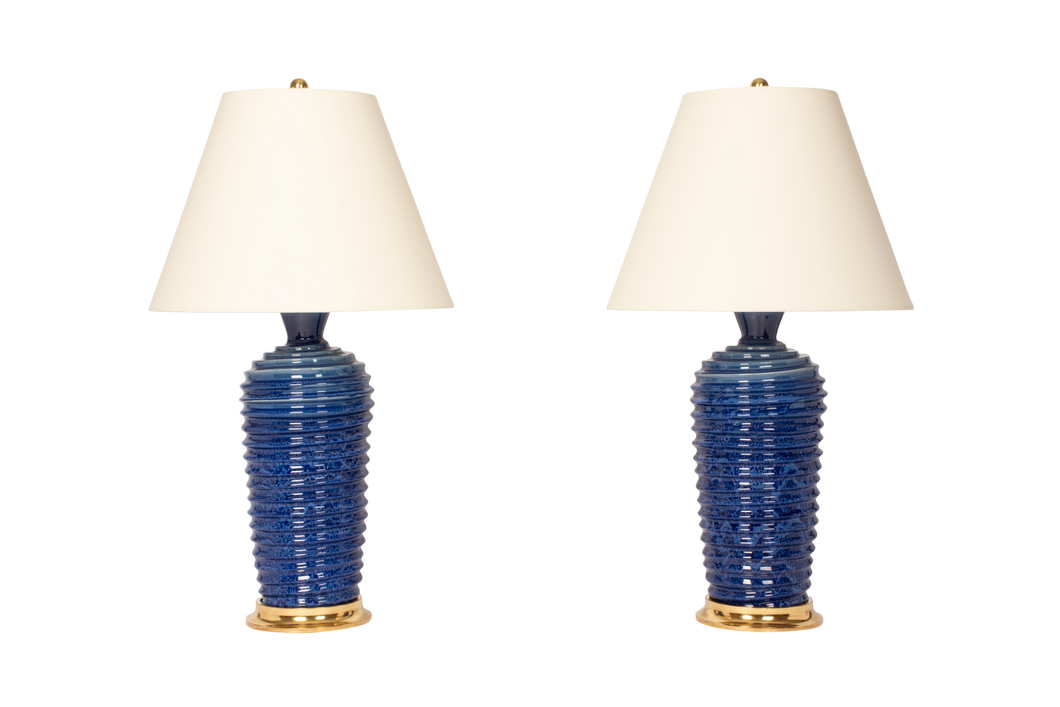 Spiral Lamp Pair in Sapphire Blue