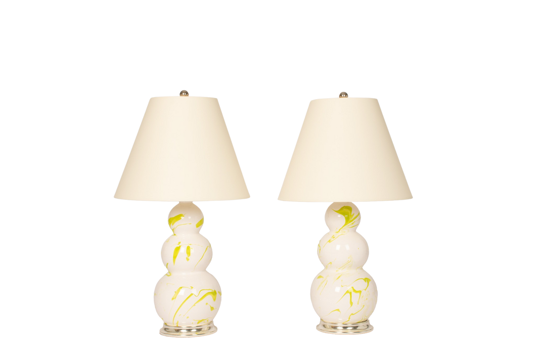 Three Ball Medium Lamp Pair in Lime Green Marble