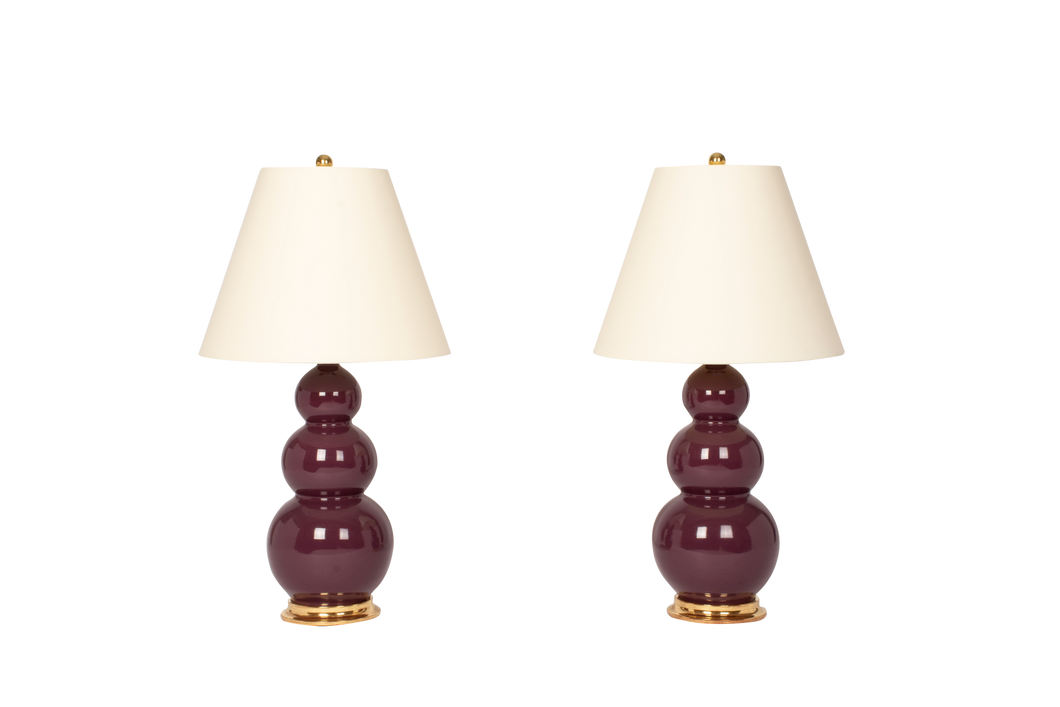 Three Ball Medium Lamp Pair in Aubergine