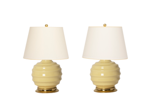 Wide Ribbed Ball Lamp Pair in Butter