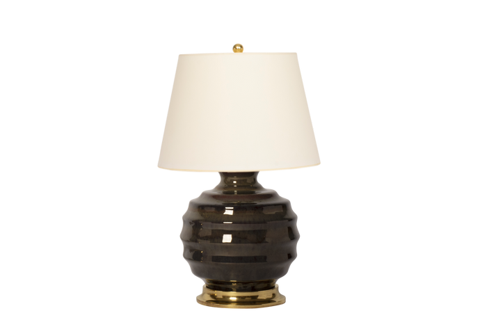 Wide Ribbed Ball Lamp in Iron Stone