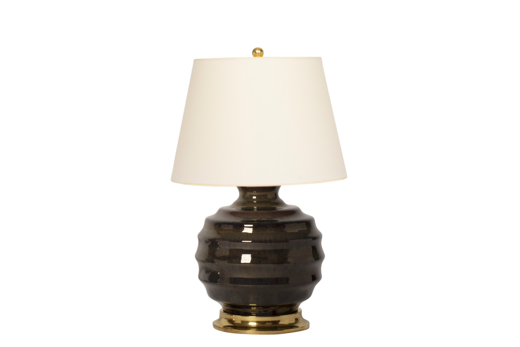 Wide Ribbed Ball Lamp in Iron Stone