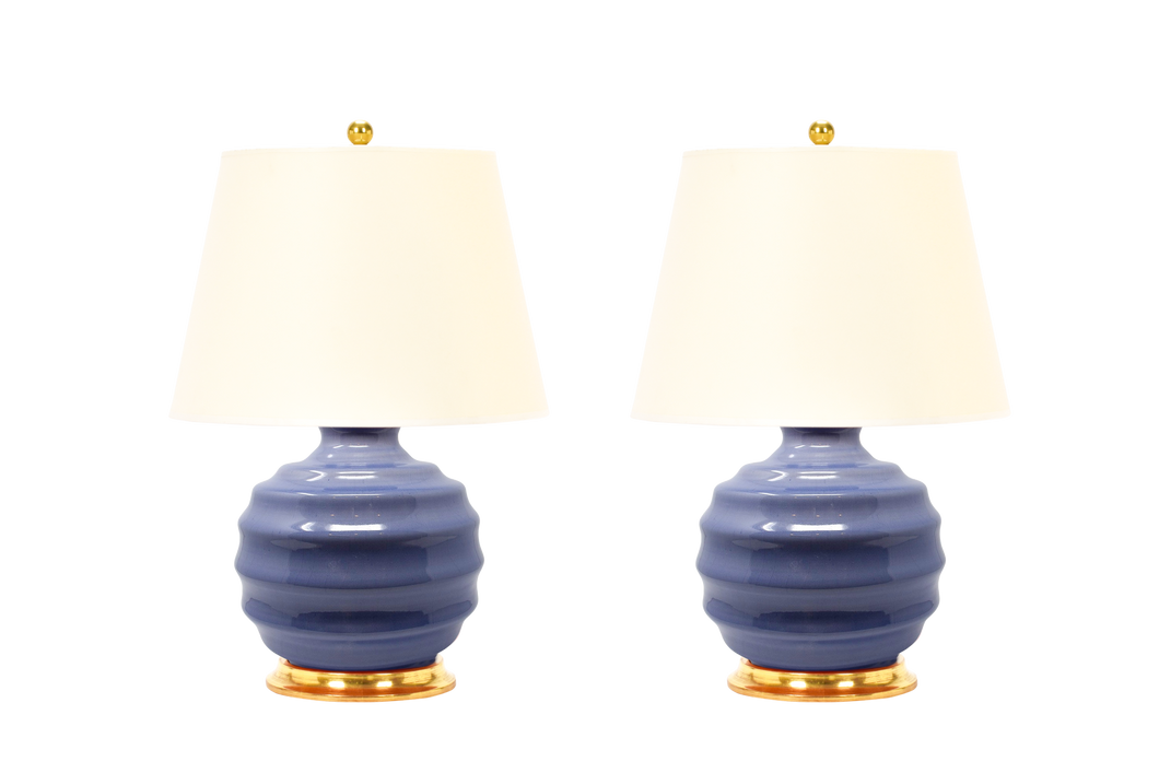 Wide Ribbed Ball Lamp Pair in Wisteria