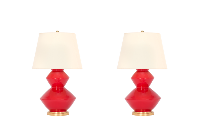 Wide Zig Zag Lamp Pair in Red