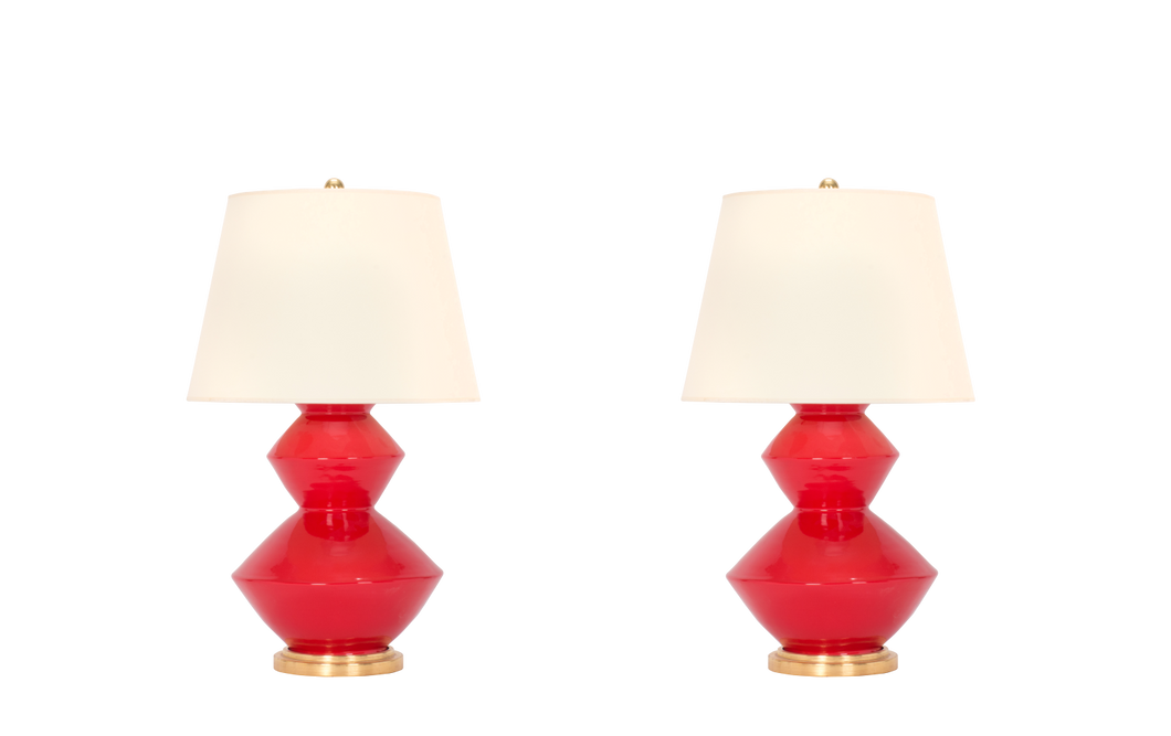 Wide Zig Zag Lamp Pair in Red